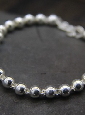 正品S999纯银圆珠手链女情侣足银珠子手链宝宝儿童转运珠银饰礼物