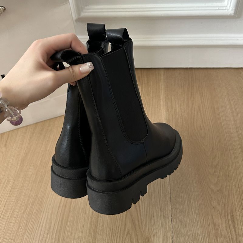 Mona same style Martin boots women's British style spring and autumn single boots motorcycle mid-tube chimney boots thick-soled Chelsea short boots