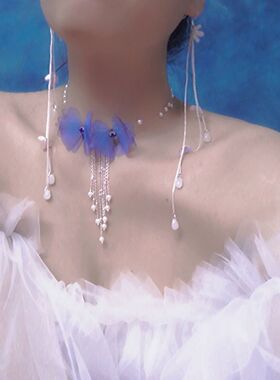 古风汉服双鱼线珍珠蝴蝶花项链项圈甜美软妹子萝莉仙女裙服饰配饰