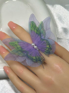 爆款小众设计开口镀银蝴蝶戒指古风手饰舞蹈表演跳舞指环旗袍国潮