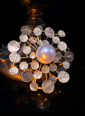 太阳神满天星外贸素金简约胸针 vintage中古风欧美夸张高级胸针别