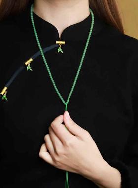 玉器工艺品天然新疆和田玉俄料碧玉老料猕猴桃多圈珠链两用款附证