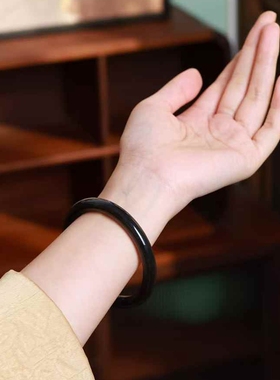 玉器工艺品天然新疆和田玉青海料老料烟紫色女款圆条镯玉石手镯