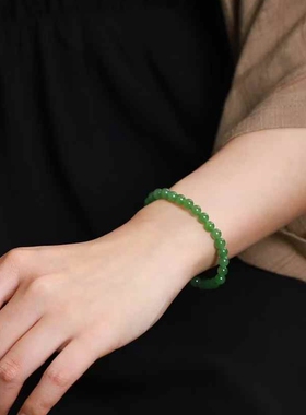 玉器工艺品天然新疆和田玉俄料碧玉老料果绿色圆珠手串手链女款