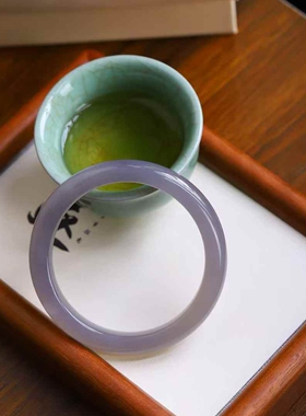 玉器工艺品天然新疆和田玉青海料老料冰烟紫素面镯女款气质手镯