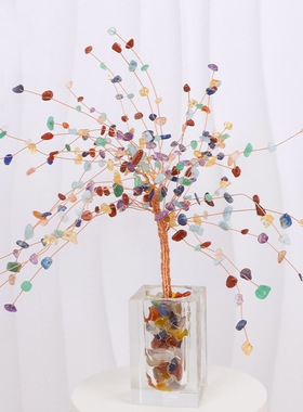 柳树水晶树家居装饰摆件铜线花束柳树水晶发财树