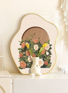 玫瑰花卉奶油风桌面小摆画复古床头柜电视柜摆台装饰画高级感挂画