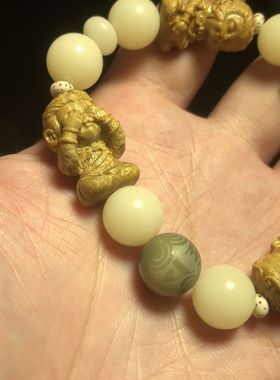 精品菩提12mmdanp单圈绿檀木四不大圣爷木雕单圈男士款手串手链