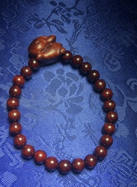 精品非洲紫檀木木作精雕刻小兔子6mm单圈女士款手串佛珠手链文玩