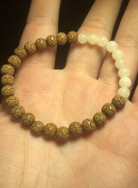 老料六道木6mm素圈精雕刻对对莲花好运连连女士款单圈手串小手链