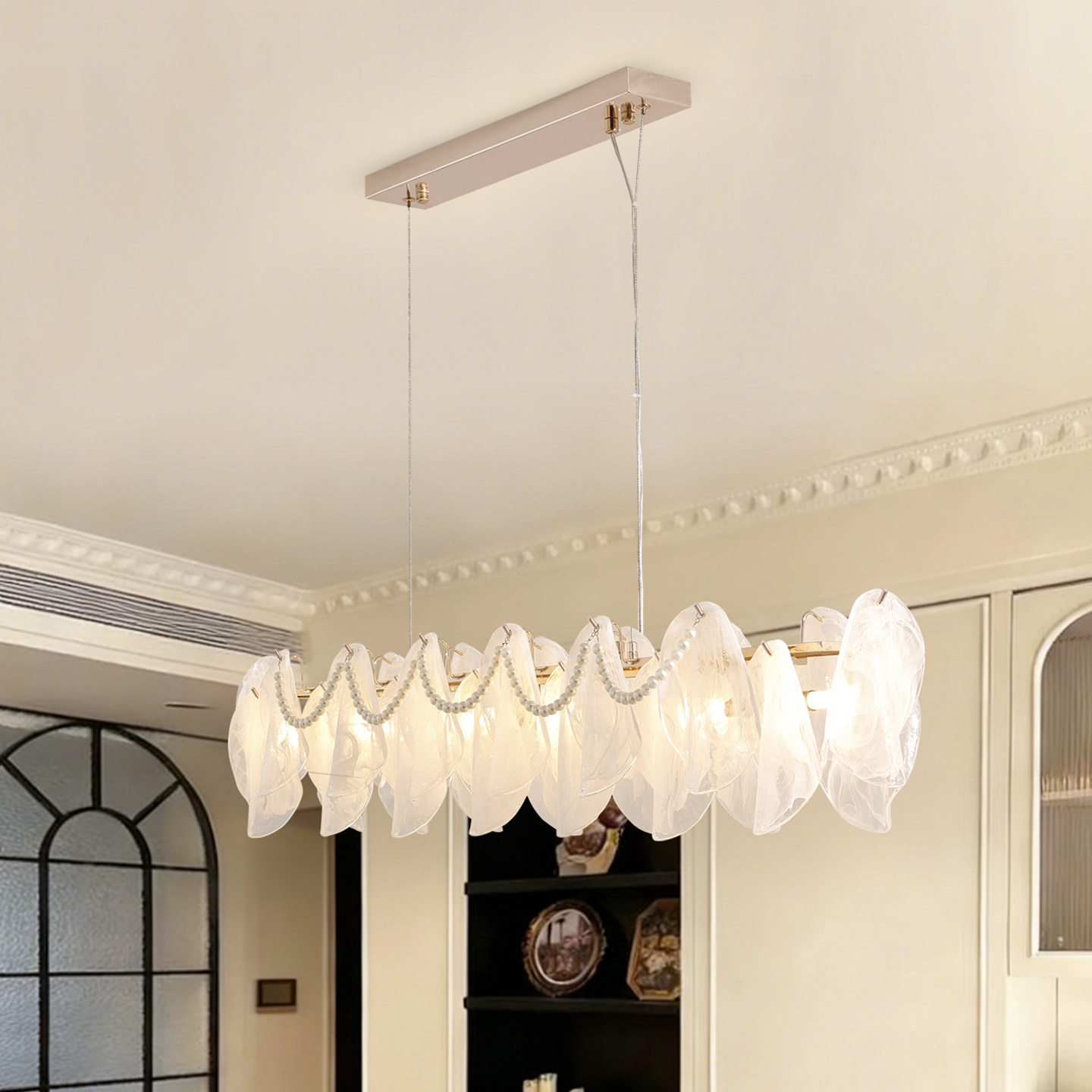 法式云雾玻璃珍珠吊灯高级感客厅主灯轻奢复古卧室灯浪漫装饰灯具,淘宝优惠券,粉丝福利购,淘宝优惠卷