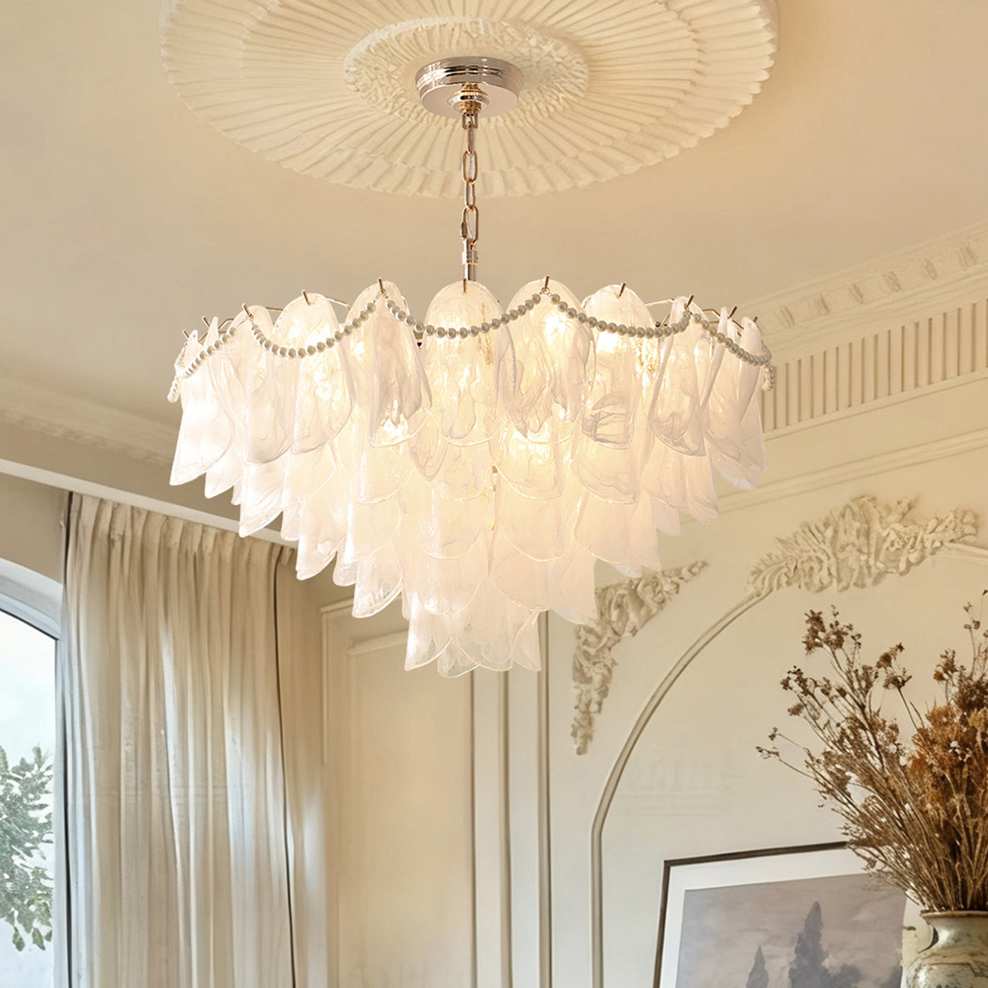 法式云雾玻璃珍珠吊灯高级感客厅主灯轻奢复古卧室灯浪漫装饰灯具,淘宝优惠券,粉丝福利购,淘宝优惠卷