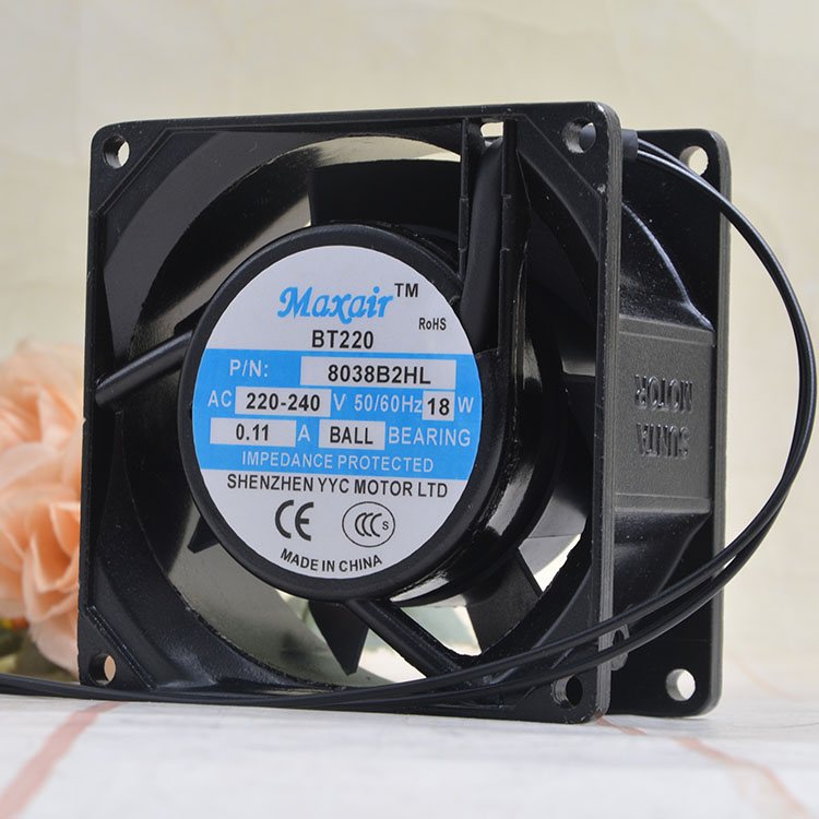 Maxair BT220 8038B2HL 220V 0.11A 8厘米金属耐高温机柜轴流风扇 - 图0