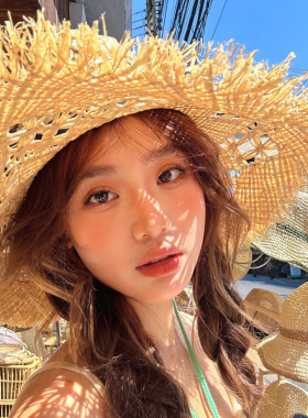 法式镂空拉菲草大檐防晒草帽女