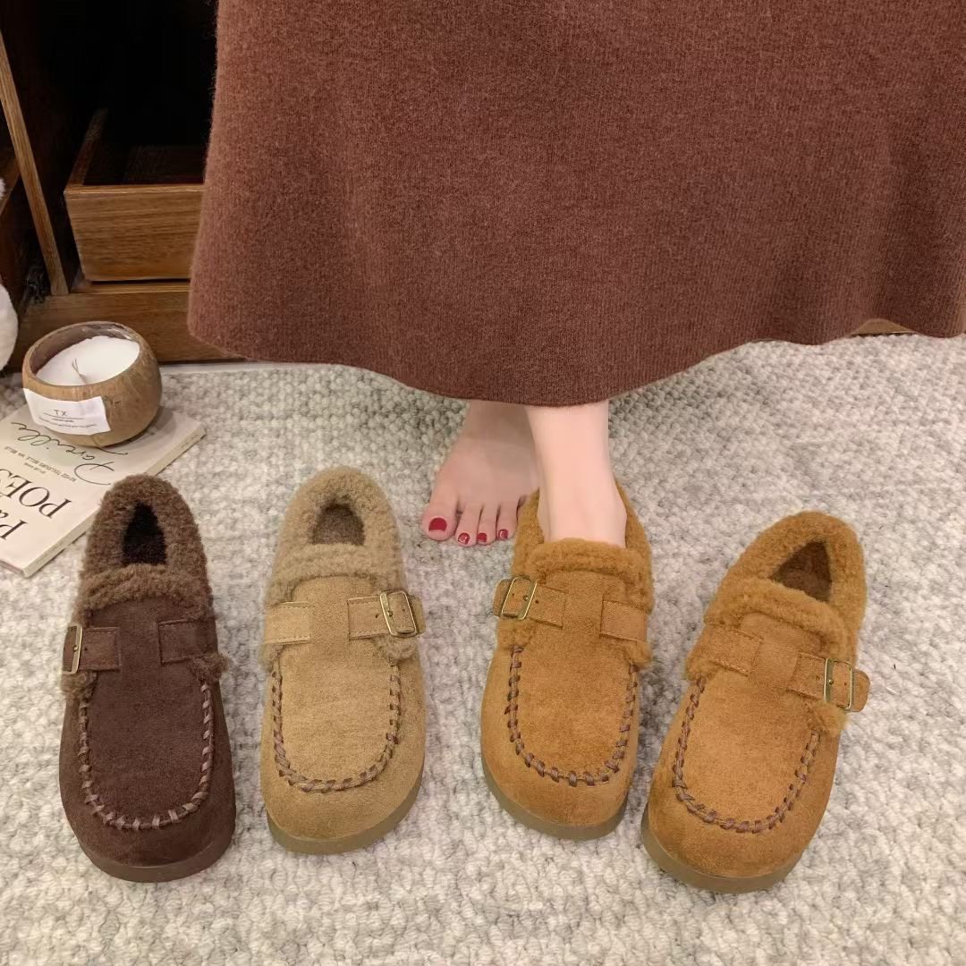 2025秋冬舒适加绒勃肯鞋女超柔皮带扣懒人鞋保暖百搭平底棉鞋D056,淘宝优惠券,粉丝福利购,淘宝优惠卷
