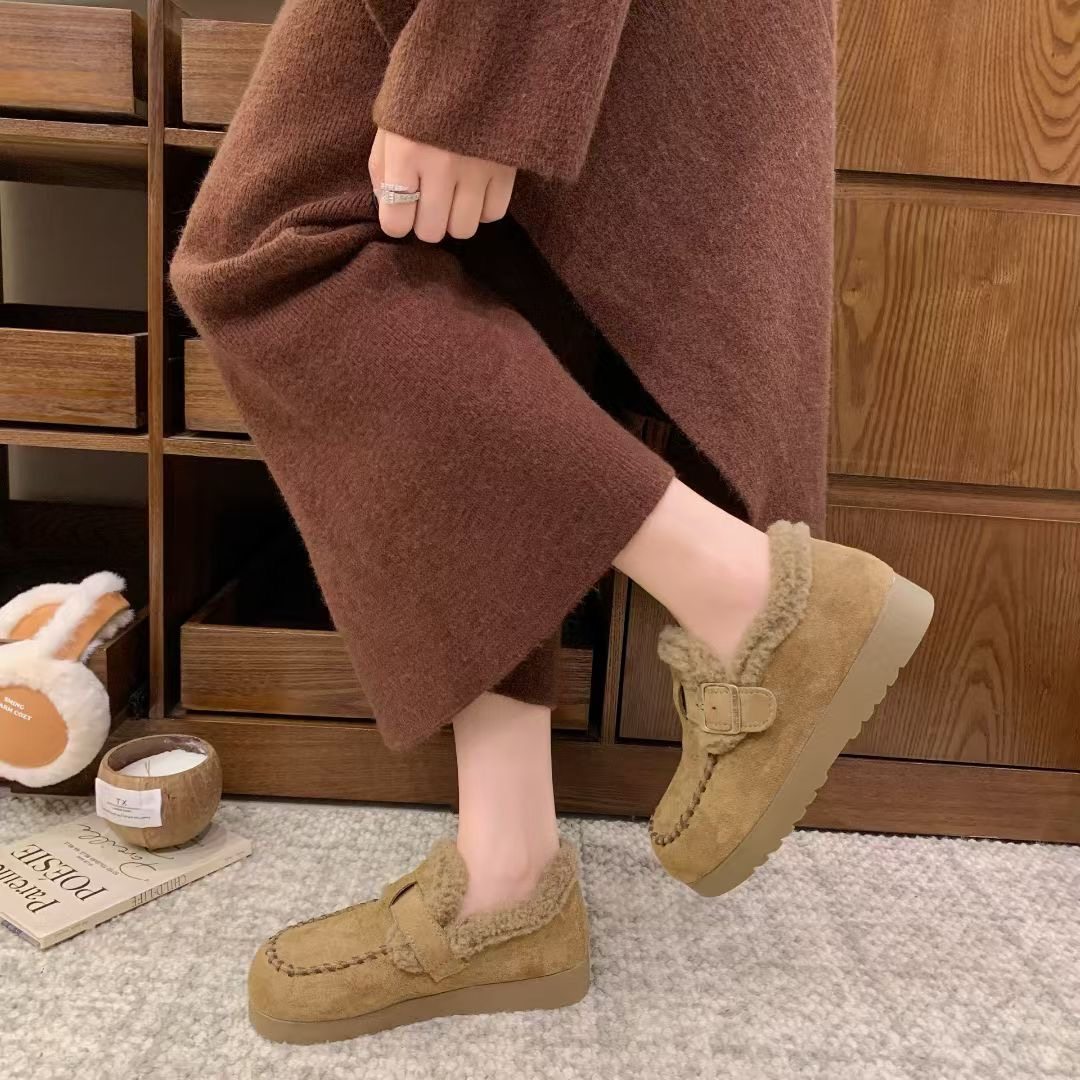 2025秋冬舒适加绒勃肯鞋女超柔皮带扣懒人鞋保暖百搭平底棉鞋D056,淘宝优惠券,粉丝福利购,淘宝优惠卷