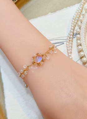 新款天然月光石手链女原创