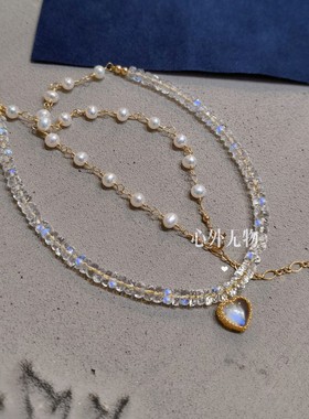 绕线珍珠刻面月光石锁骨链女