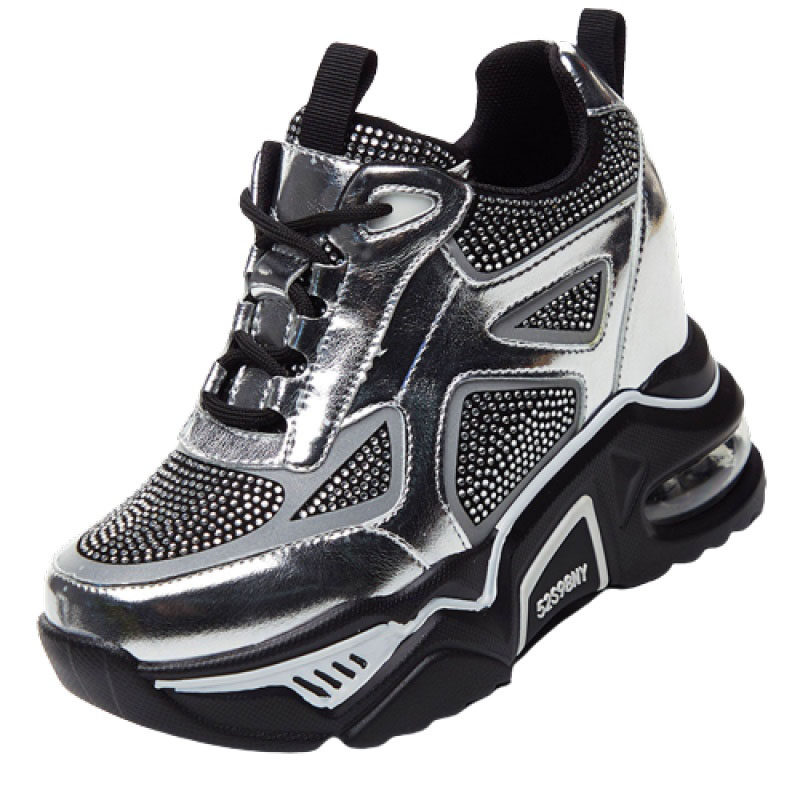 真皮内增高老爹鞋女10cm高跟镶钻欧美震地王厚底休闲运动单鞋in潮,淘宝优惠券,粉丝福利购,淘宝优惠卷