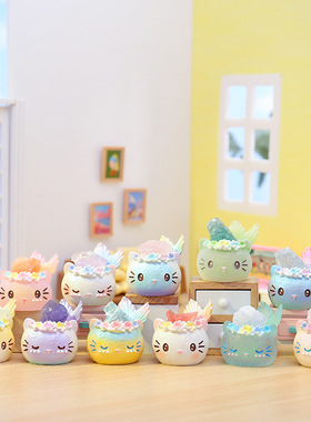 人鱼猫猫水晶盲盒可爱猫咪萌粒摆件车载装饰家居儿童学生礼物生日