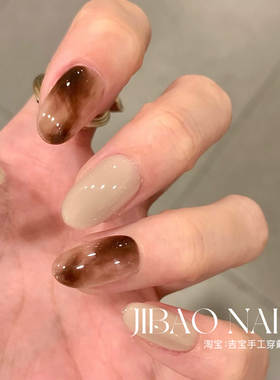 【天青色等烟雨】手工穿戴甲秋冬新款棕色高级感简约百搭美甲贴片