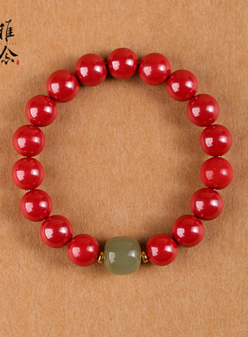 稚念女朱砂和田玉原创银手链包邮