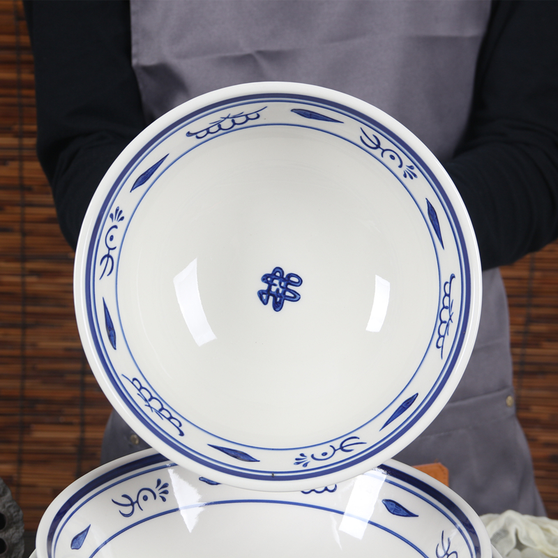 复古手绘大号陶瓷碗釉下彩高脚碗臊子面碗创意面馆商用加厚不烫手-图1