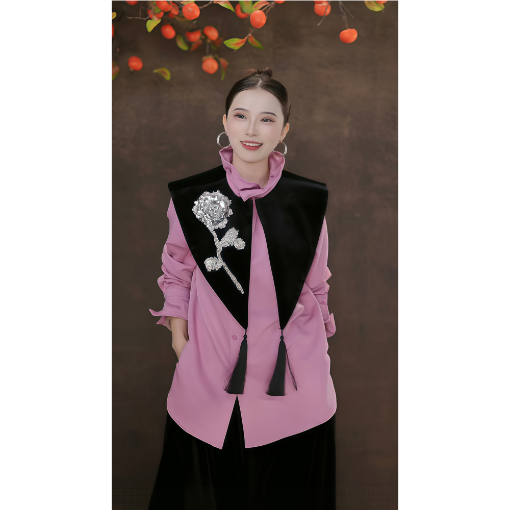 2026年春季新款新中式国风小众浅紫色花边领衬衫加流苏刺绣披肩女,淘宝优惠券,粉丝福利购,淘宝优惠卷