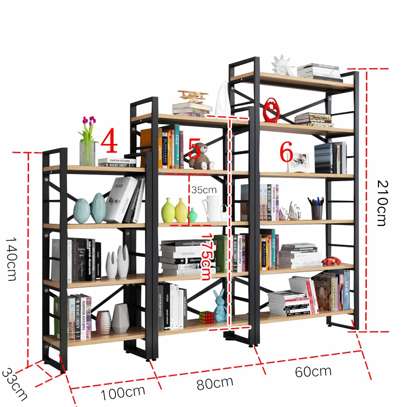 书架新品现代钢木置物架多层铁艺客厅展示架子落地组合货架储物架-图3