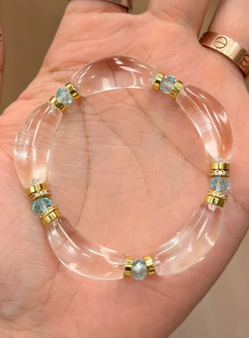 朱朱同款沙金爆火仿白水晶弯管随形花朵镯手链百搭显白送女友礼物