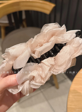 超仙网纱花朵马尾夹半扎发香蕉夹
