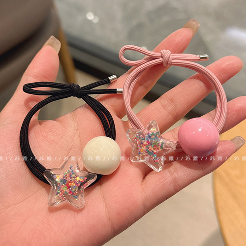 彩色五角星女发绳可爱公主头饰头绳球球皮筋发圈高弹力耐用皮套 - 图1