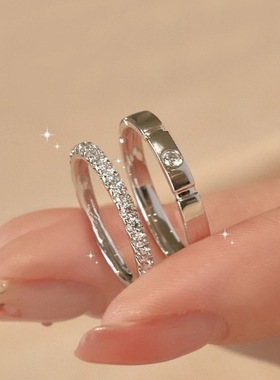 跨境s925纯银莫桑石情侣戒指女小红书同款求婚对戒小众婚戒男开口