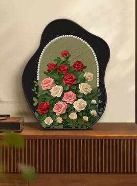 珍珠玫瑰中古风桌面斗柜小摆台装饰画复古艺术摆件感小众摆画