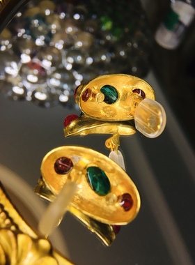 Vintage 云纹琉璃厚金打标耳夹 成色新 质感厚重 品相新