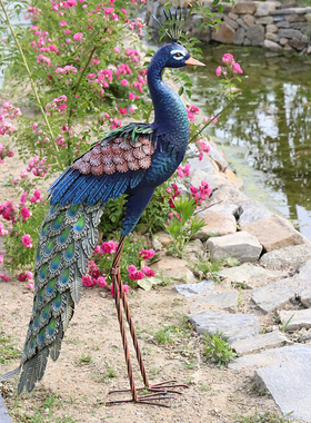 岛拉北欧风铁艺孔雀开屏搭配摆件