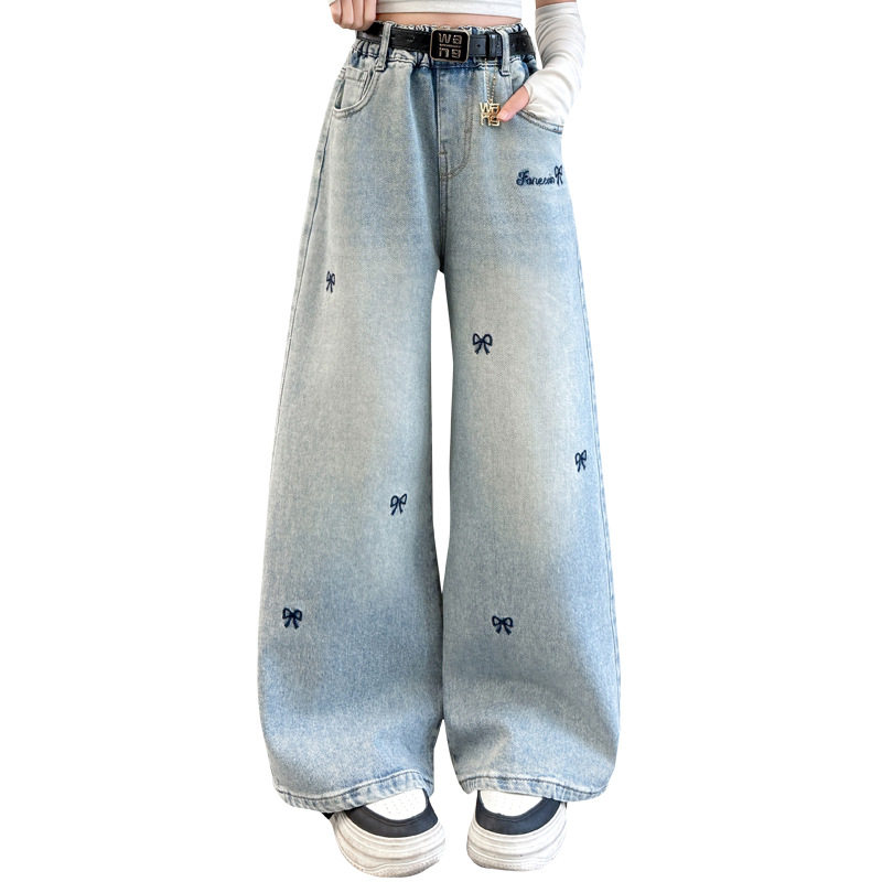 女童裤子春秋款女大童炸街阔腿裤儿童秋季长裤初中生女孩牛仔裤潮,淘宝优惠券,粉丝福利购,淘宝优惠卷