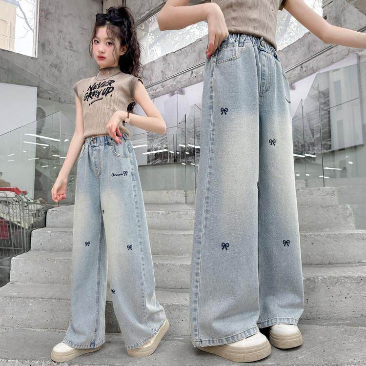 女童裤子春秋款女大童炸街阔腿裤儿童秋季长裤初中生女孩牛仔裤潮,淘宝优惠券,粉丝福利购,淘宝优惠卷