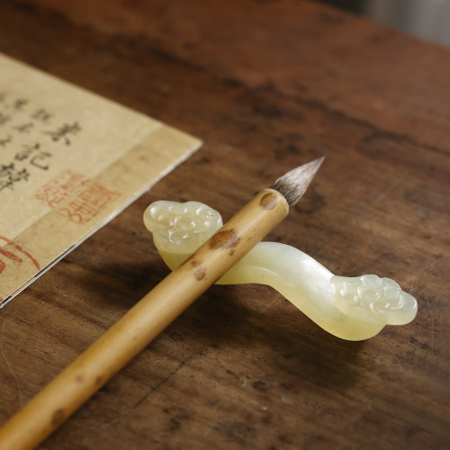 岫玉如意笔搁多功能书法玉石笔架初学者毛笔搁笔架山文房书法_虎窝淘