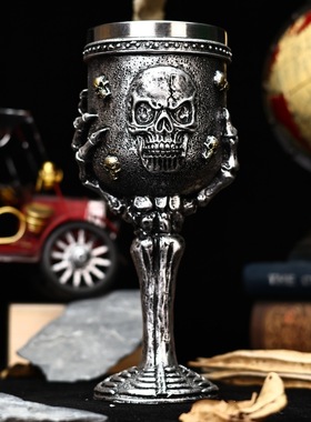 骷髅鬼头高脚杯密室逃脱装饰摆件酒柜创意搞怪杯万圣节剧本杀道具