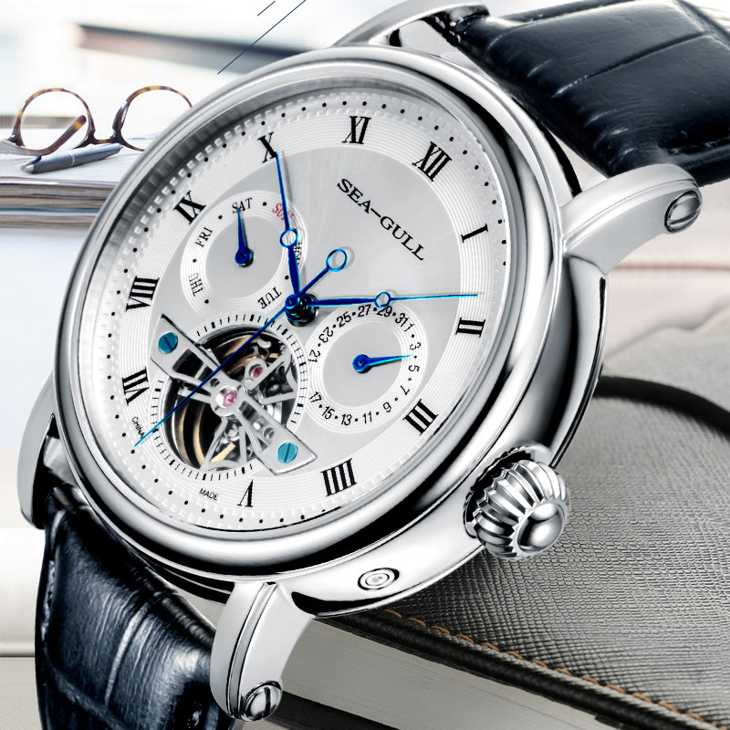 海鸥男日历星期款镂空飞轮防水男表 海鸥表优力联旭国产腕表