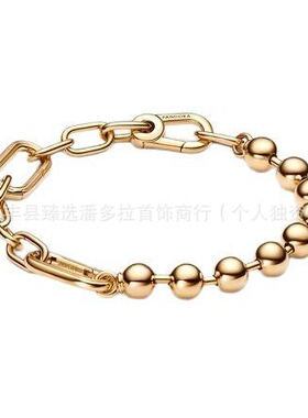 潘家多拉白铜镀厚银新品纽扣珍珠手链