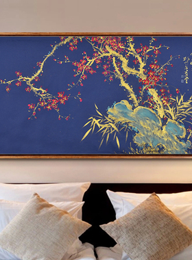 字画名家陈老师手绘国画花鸟画梅花《赏春》中式客厅背景墙装挂画