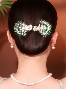 复古孔雀发夹女后脑勺花苞头盘