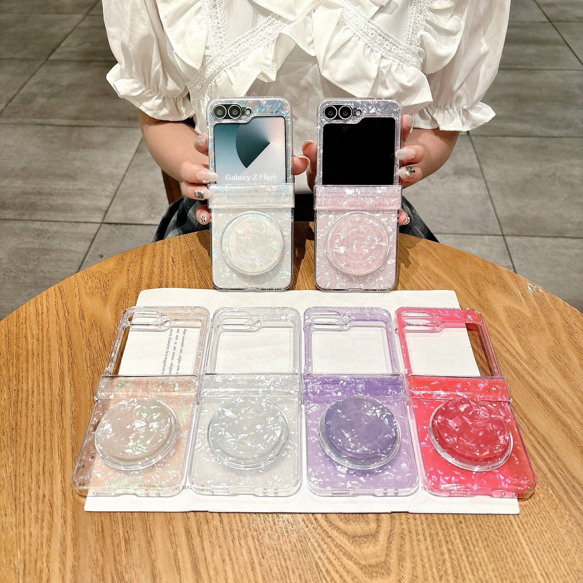 适用三星zflip6/5手机壳全包铰链防摔zflip4/3个性创意贝壳纹透明,淘宝优惠券,粉丝福利购,淘宝优惠卷