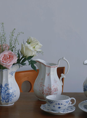 ZJHOME 法式凌霄花陶瓷花瓶 客厅鲜花插花器中古蓝色玄关卧室装饰