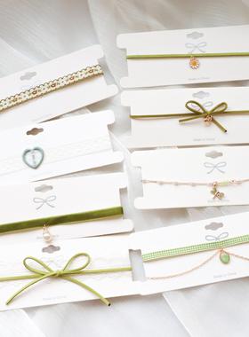 森系软妹饰品绿色颈带桃心蝴蝶结