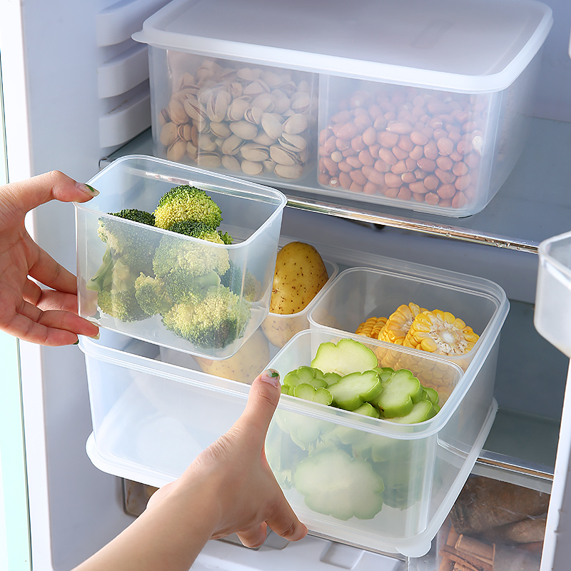 塑料冰箱保鲜盒厨房透明分格带盖水果食品储物盒密封配料收纳盒子 - 图0