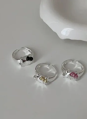 指环戒子戒指女甜美可爱猫咪优雅个性设计感小众时尚百搭开口金属