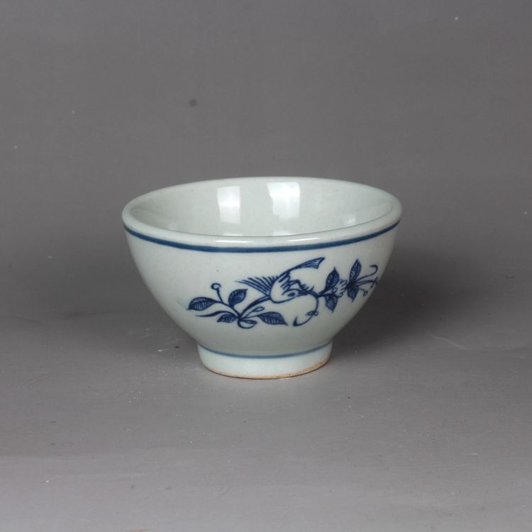 仿古瓷晚清民国民窑青花花鸟小茶杯品茗杯 古董古玩陶瓷器收藏品 - 图1
